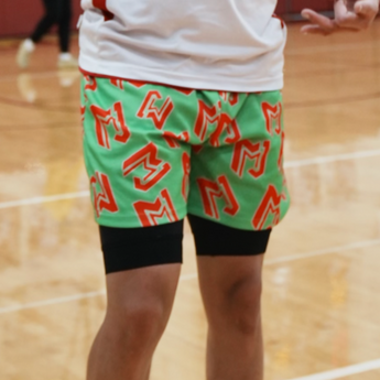 Christmas Edition Green and Red Logo Shorts