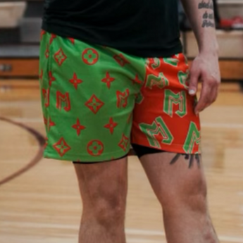 Split Dye Christmas Edition Green and Red Shorts